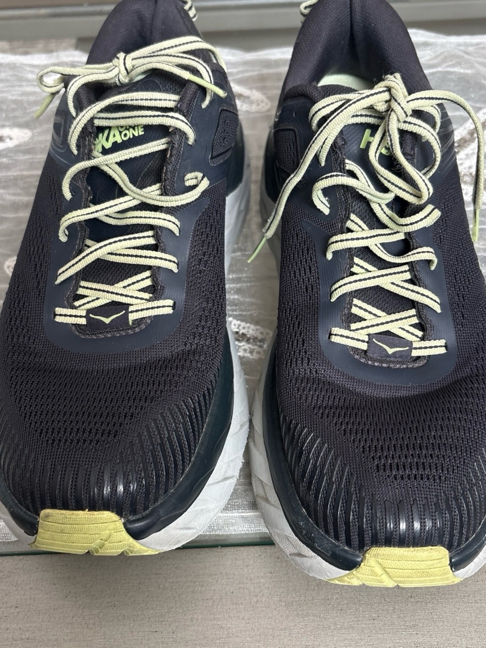 Hoka Men's Black with Lime Accent Athletic Running Shoes